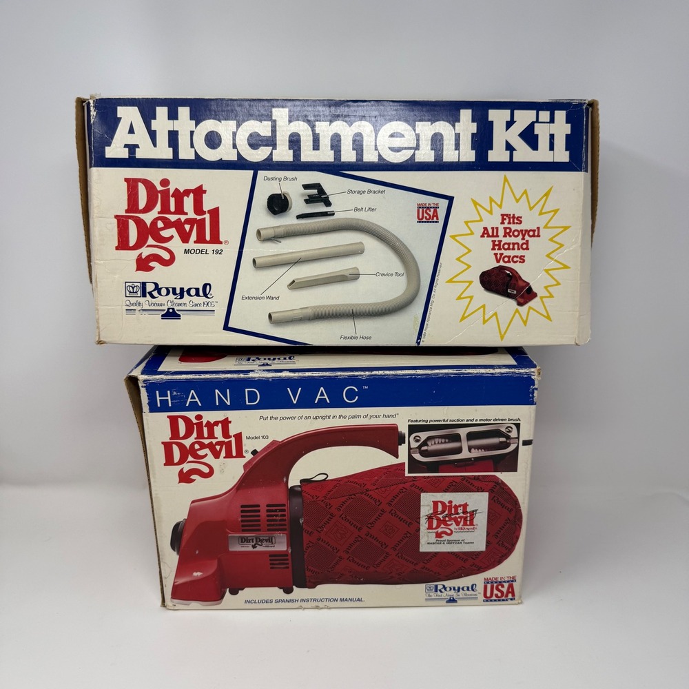 Vintage Royal Dirt Devil Hand Vac Model 103 with Attachment Kit 192 &Bags Bundle